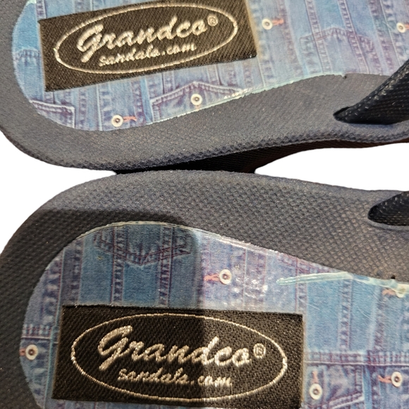 Sz 7 Grandco Denim Bead Thong Sandal - Picture 3 of 4